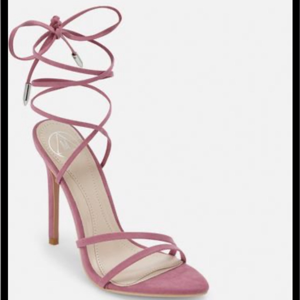 Missguided Mauve Pointed Toe Lace Up Barely There Heels